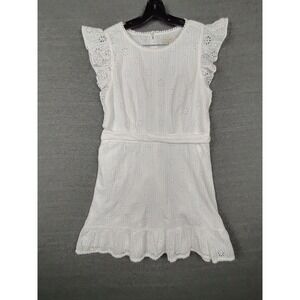 Loft Womens Dress 14 White Mini Eyelet Flutter Sleeve Boho Festival‎ Cottage
